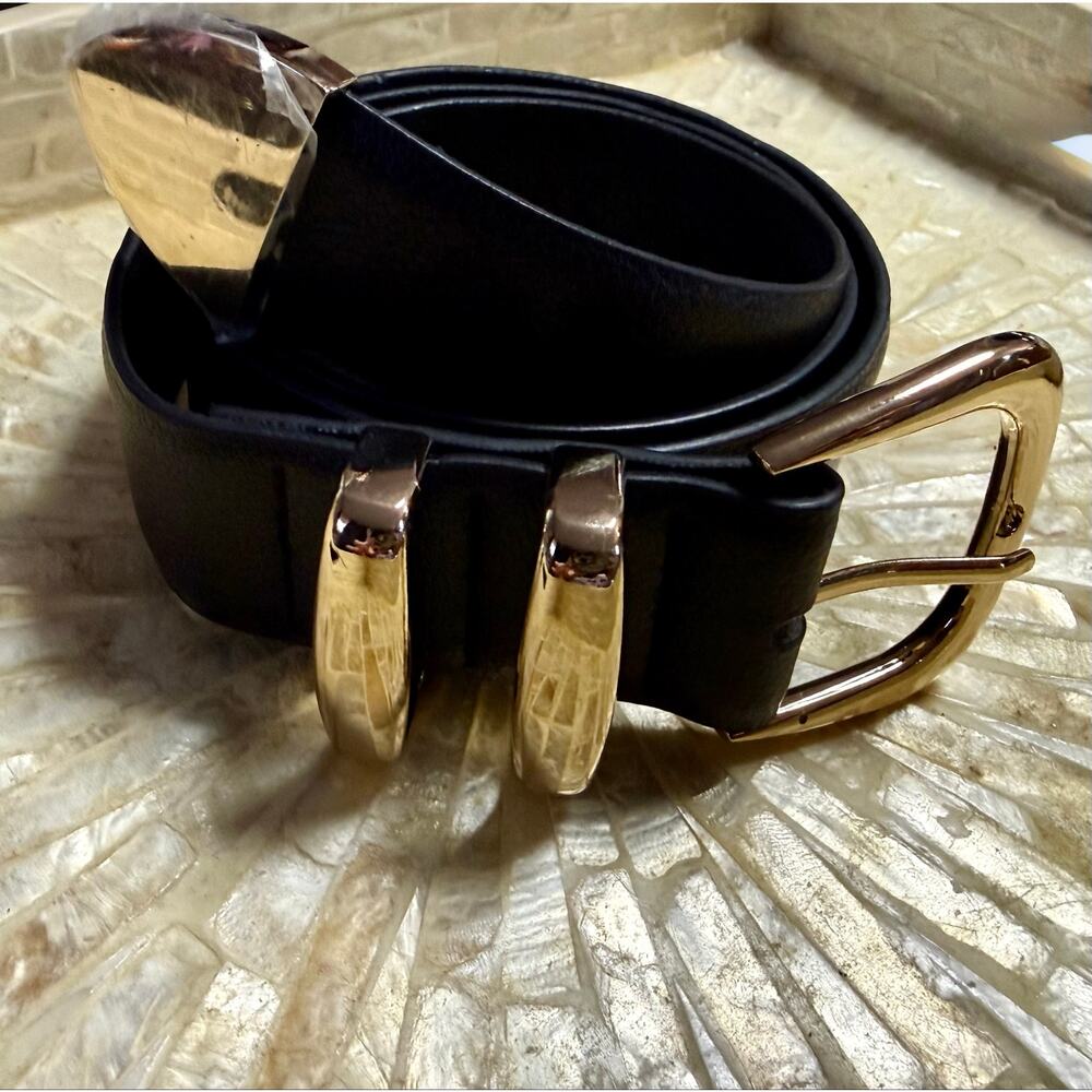 Women’s Black PU Leather Gold Hardware Size L 36-40” NIP